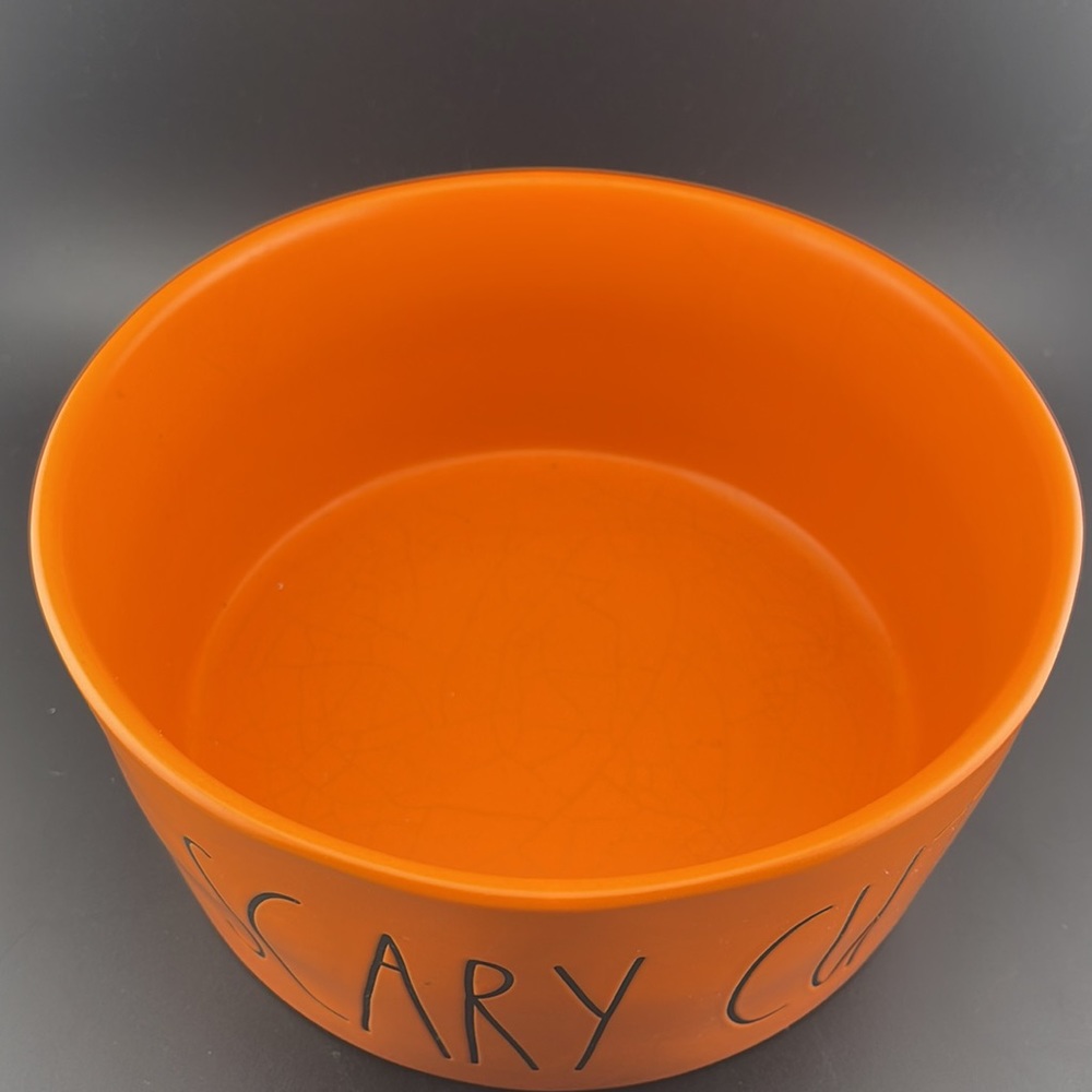 Rae Dunn Large Hallloween Scary Cute Matte Orange Dog Bowl - Picture 4 of 5